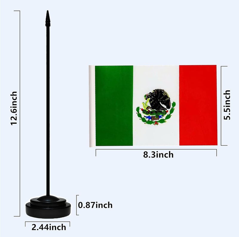 tibijoy Mexico Flags Mexican Desk Flag Set Small Mini Mexico Table Office Flag with 13" Black Pole, Black Base and Spear Top,Miniature Mexican Deluxe Desktop Flag, Home Decoration, Office Decoration, Festival Celebrations(12 Pack ) - Image 4